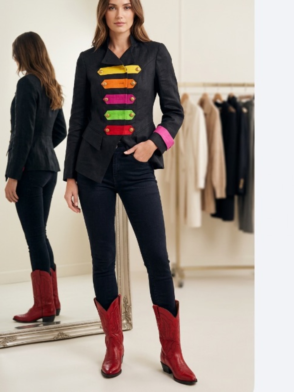 Vintage Y2k Alberto Makali Detail Military-Style Jacket with Colorblock Sz 10 W